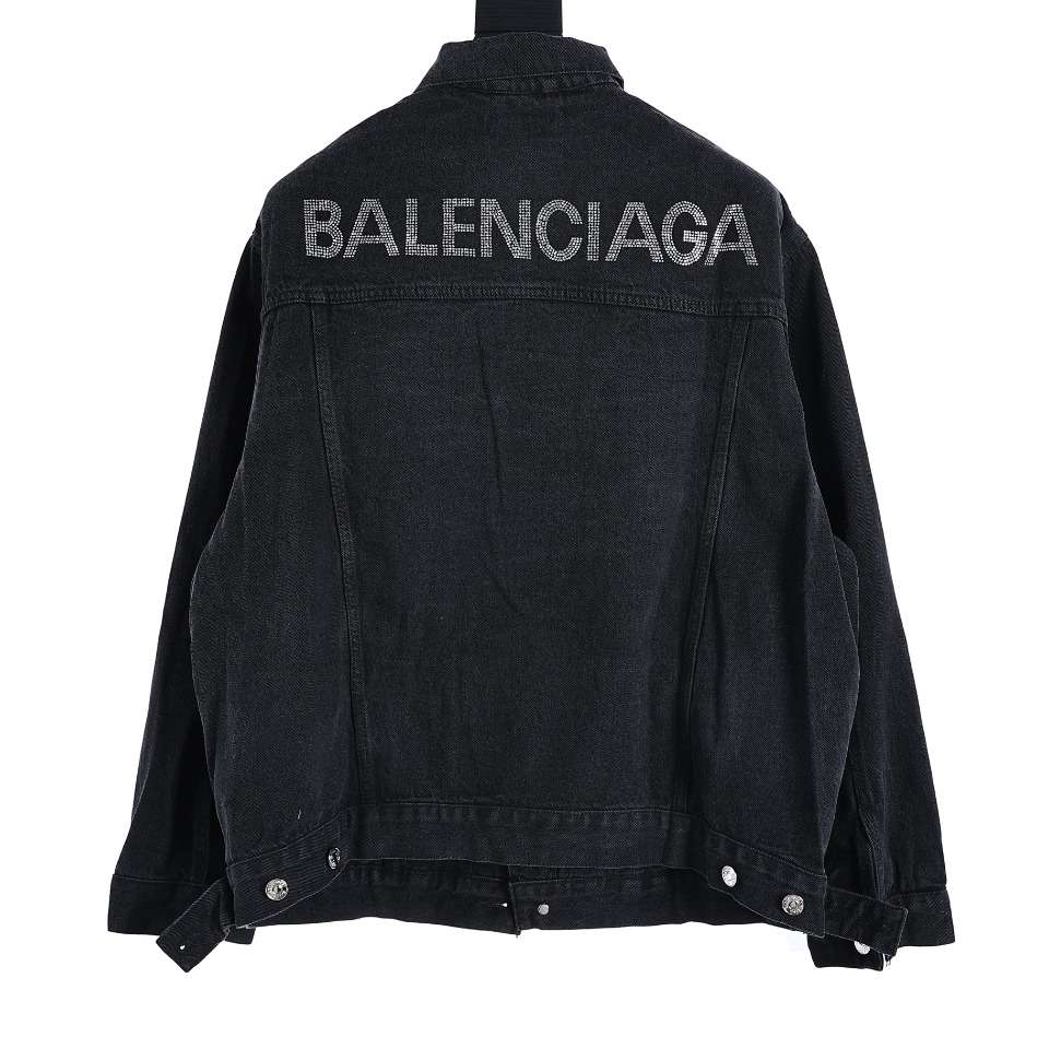 YESKICKS Balenciaga Denim Jacket With Rhinestones On The Back For Unisex