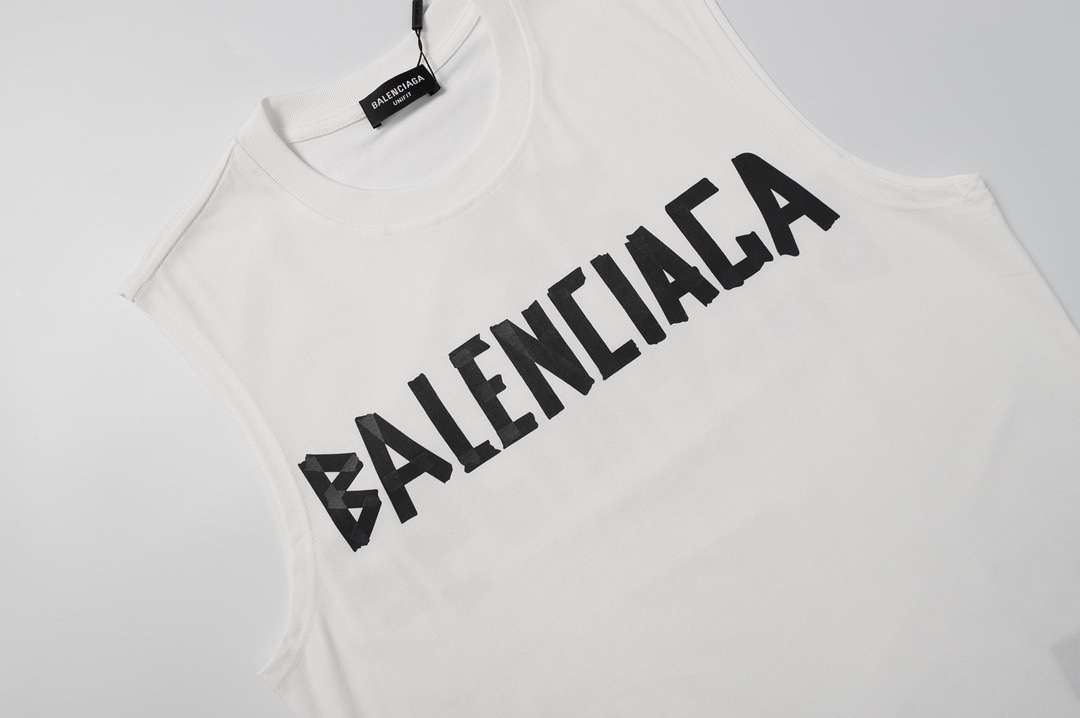 YESKICKS Balenciaga Sleeveless Tank Top Logo Print T-shirt for Unisex Black And White