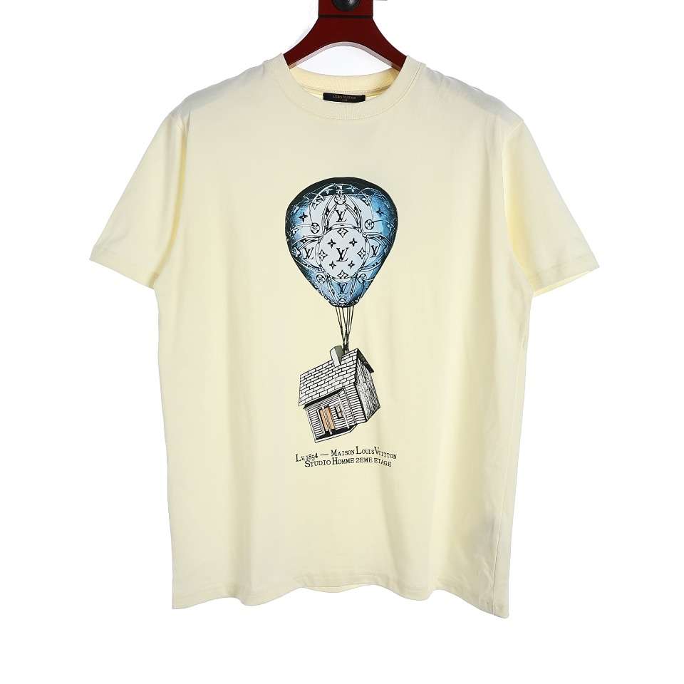 YESKICKS Louis Vuitton Dreamer Hot Air Balloon Vintage T-Shirt For Unisex Black And Apricot