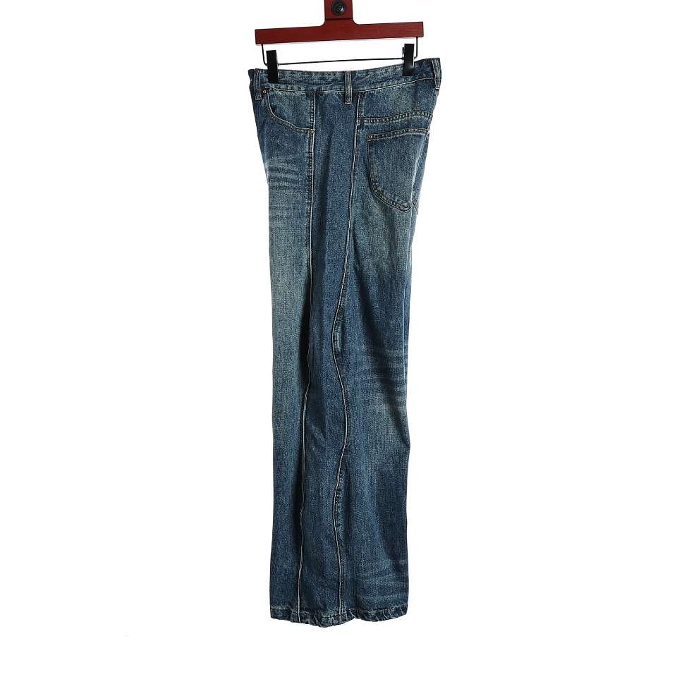 YESKICKS Louis Vuitton Wave Line Washed Denim Trousers For Unisex