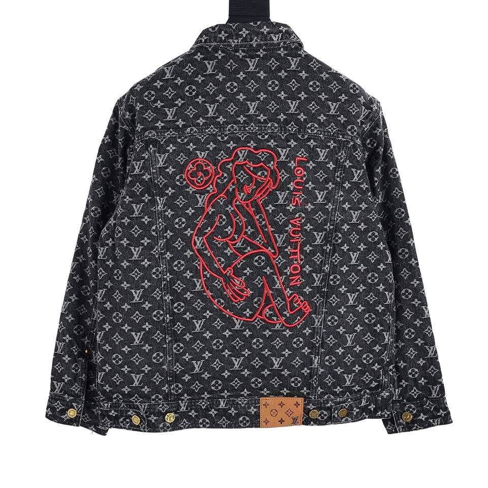 YESKICKS Louis Vuitton Monogram Little Red Man Jacquard Embroidery Denim Jacket For Unisex