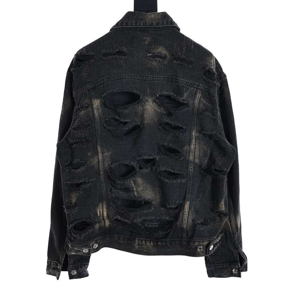 YESKICKS Balenciaga Destroyed Aged Mud Dye Denim Jacket Jacket For Unisex