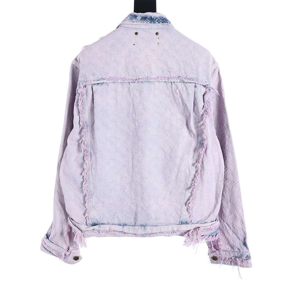 YESKICKS Louis Vuitton Jacquard Washed Purple Fringed Denim Jacket For Unisex