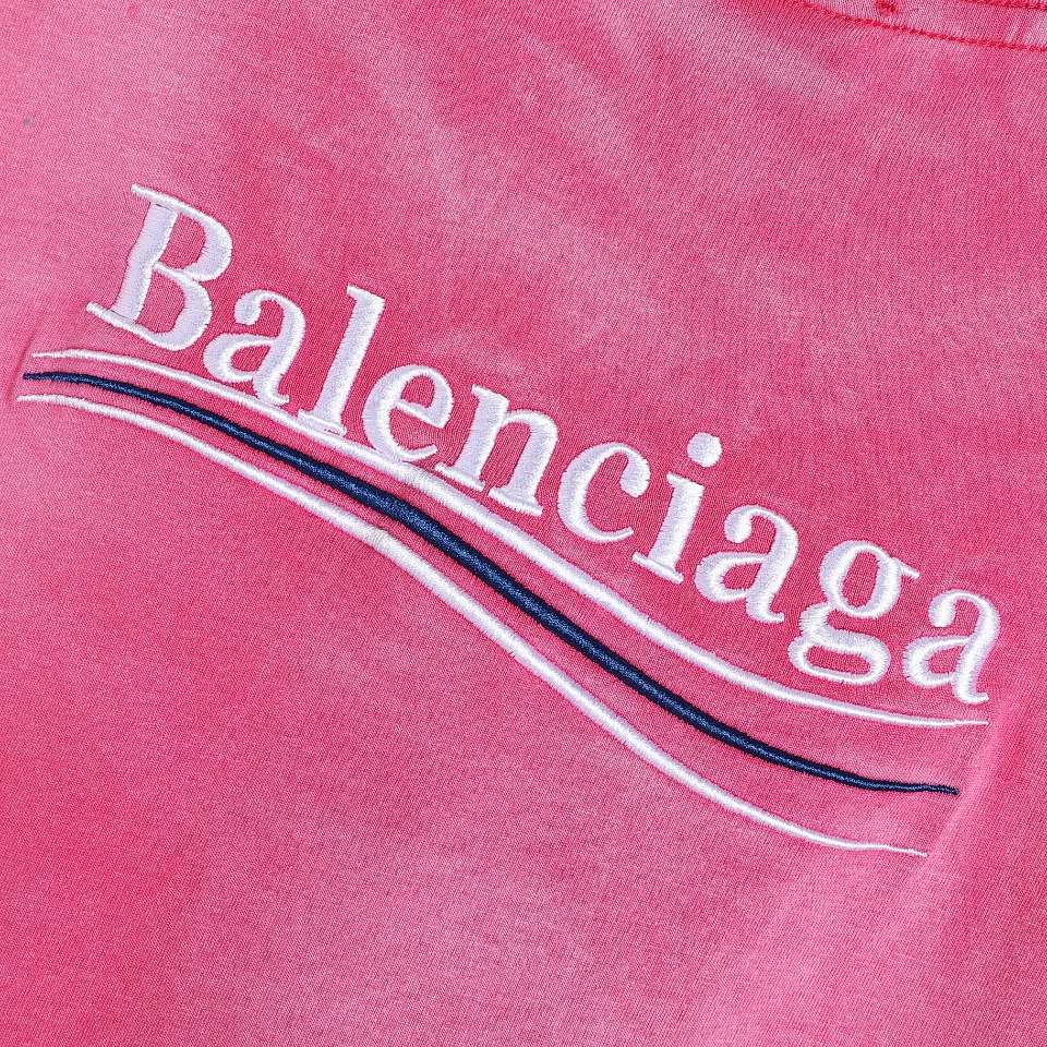 YESKICKS Balenciaga Embroidered Washed Short Sleeve T-Shirt for Unisex Pink Gray And Lake Green