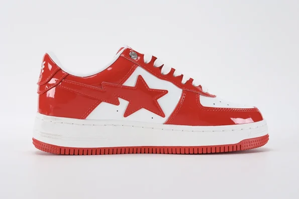 YESKICKS A Bathing Ape Bape Sta Patent Leather White Red  Replica