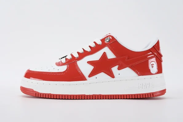 YESKICKS A Bathing Ape Bape Sta Patent Leather White Red  Replica