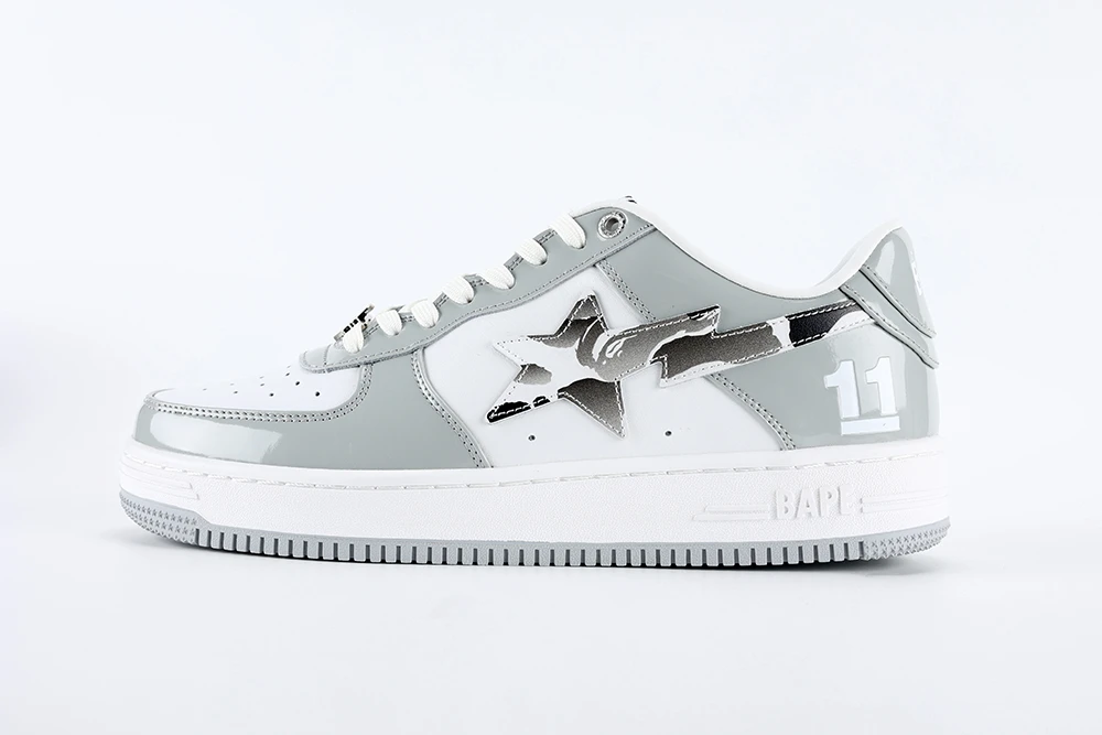 YESKICKS BapeSta White Leather Silver Logo Shoes Replicas