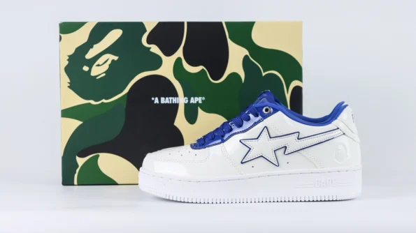 YESKICKS A Bathing Ape Bape Sta Patent Leather White Blue Replica