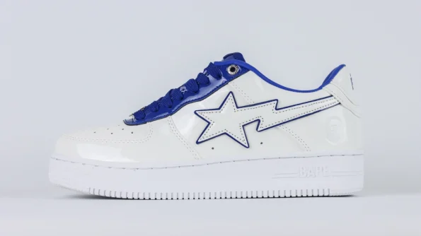 YESKICKS A Bathing Ape Bape Sta Patent Leather White Blue Replica