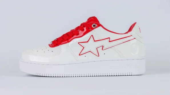 YESKICKS A Bathing Ape Bape Sta Patent Leather White Red  Replica