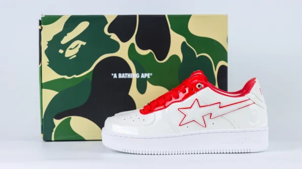 YESKICKS A Bathing Ape Bape Sta Patent Leather White Red  Replica